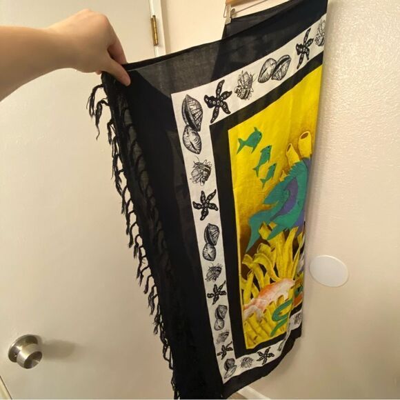 Large Oversized scarf wrap swimsuit cape coverup ocean fish print 43x64 - Picture 7 of 11